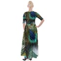 Peacock Feathers Feather Blue Green Half Sleeves Maxi Dress View2