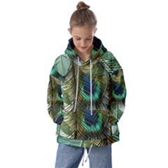 Peacock Feathers Feather Blue Green Kids  Oversized Hoodie by Cowasu