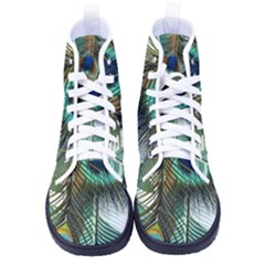 Peacock Feathers Feather Blue Green Kid s High-top Canvas Sneakers