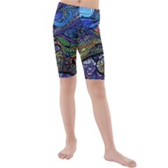 Psychedelic Landscape Kids  Mid Length Swim Shorts by Cowasu