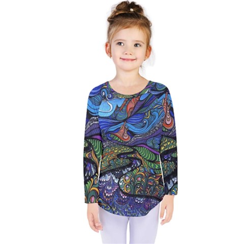 Psychedelic Landscape Kids  Long Sleeve Tee by Cowasu