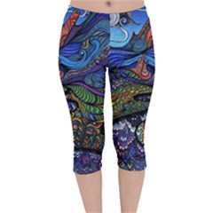 Psychedelic Landscape Velvet Capri Leggings  by Cowasu