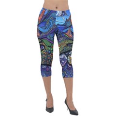 Psychedelic Landscape Lightweight Velour Capri Leggings  by Cowasu