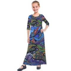 Psychedelic Landscape Kids  Quarter Sleeve Maxi Dress by Cowasu