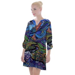 Psychedelic Landscape Open Neck Shift Dress by Cowasu