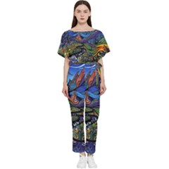 Psychedelic Landscape Batwing Lightweight Chiffon Jumpsuit by Cowasu