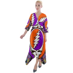 Gratefuldead Grateful Dead Pattern Quarter Sleeve Wrap Front Maxi Dress by Cowasu