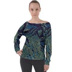 Dark Psychedelic Off Shoulder Long Sleeve Velour Top by Cowasu