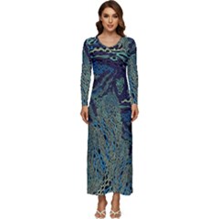 Dark Psychedelic Long Sleeve Longline Maxi Dress by Cowasu