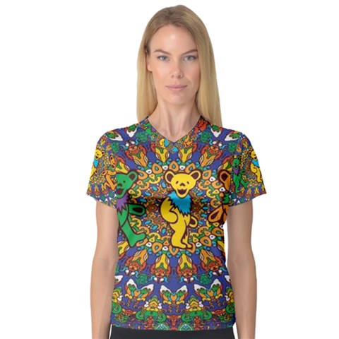 Grateful Dead Pattern V-neck Sport Mesh Tee by Cowasu