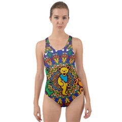 Grateful Dead Pattern Cut-out Back One Piece Swimsuit by Cowasu