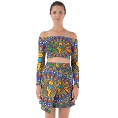 Grateful Dead Pattern Off Shoulder Top With Skirt Set by Cowasu