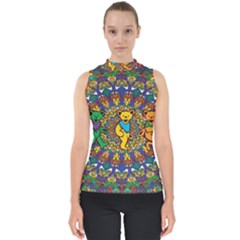 Grateful Dead Pattern Mock Neck Shell Top by Cowasu