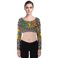 Grateful Dead Pattern Velvet Long Sleeve Crop Top by Cowasu