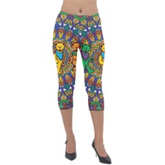 Grateful Dead Pattern Lightweight Velour Capri Leggings  by Cowasu