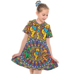 Grateful Dead Pattern Kids  Short Sleeve Shirt Dress by Cowasu