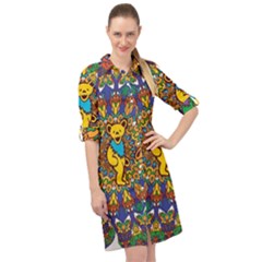 Grateful Dead Pattern Long Sleeve Mini Shirt Dress by Cowasu