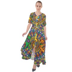 Grateful Dead Pattern Waist Tie Boho Maxi Dress by Cowasu