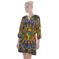 Grateful Dead Pattern Open Neck Shift Dress by Cowasu