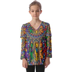 Grateful Dead Pattern Kids  V Neck Casual Top by Cowasu