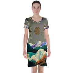 Surreal Art Psychadelic Mountain Short Sleeve Nightdress by Cowasu