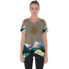 Surreal Art Psychadelic Mountain Cut Out Side Drop Tee by Cowasu