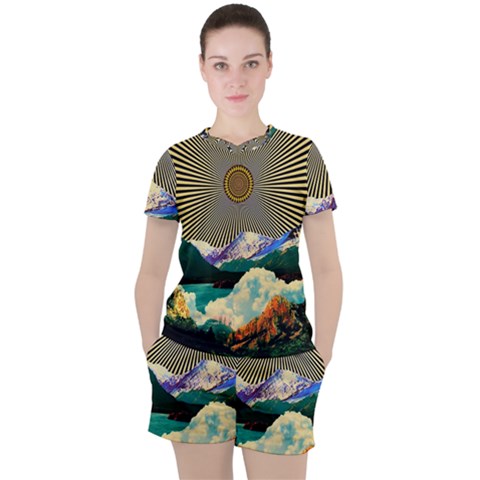 Surreal Art Psychadelic Mountain Women s Tee And Shorts Set by Cowasu