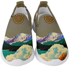 Surreal Art Psychadelic Mountain Kids  Slip On Sneakers by Cowasu