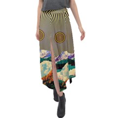 Surreal Art Psychadelic Mountain Velour Split Maxi Skirt by Cowasu