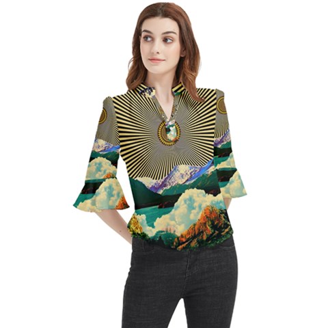 Surreal Art Psychadelic Mountain Loose Horn Sleeve Chiffon Blouse by Cowasu