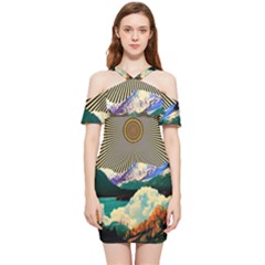 Surreal Art Psychadelic Mountain Shoulder Frill Bodycon Summer Dress by Cowasu