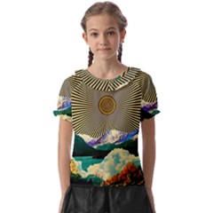 Surreal Art Psychadelic Mountain Kids  Frill Chiffon Blouse by Cowasu