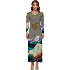 Surreal Art Psychadelic Mountain Long Sleeve Longline Maxi Dress by Cowasu