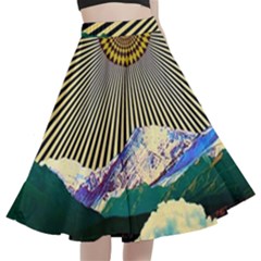 Surreal Art Psychadelic Mountain A-line Full Circle Midi Skirt With Pocket