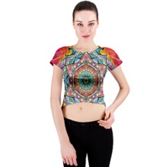 Mandalas Psychedelic Crew Neck Crop Top by Cowasu