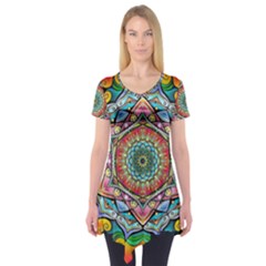 Mandalas Psychedelic Short Sleeve Tunic  by Cowasu