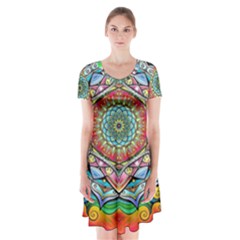 Mandalas Psychedelic Short Sleeve V-neck Flare Dress by Cowasu