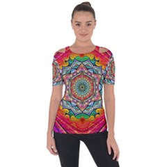 Mandalas Psychedelic Shoulder Cut Out Short Sleeve Top by Cowasu