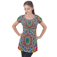 Mandalas Psychedelic Puff Sleeve Tunic Top by Cowasu