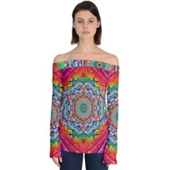 Mandalas Psychedelic Off Shoulder Long Sleeve Top by Cowasu