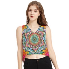 Mandalas Psychedelic V-neck Cropped Tank Top by Cowasu