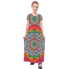 Mandalas Psychedelic Kids  Short Sleeve Maxi Dress by Cowasu