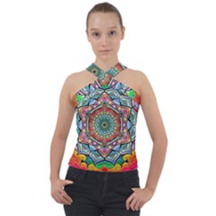 Mandalas Psychedelic Cross Neck Velour Top by Cowasu