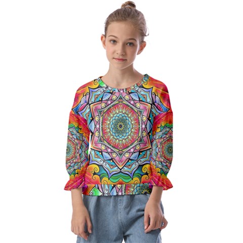 Mandalas Psychedelic Kids  Cuff Sleeve Top by Cowasu