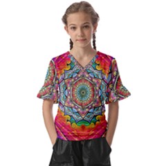 Mandalas Psychedelic Kids  V-neck Horn Sleeve Blouse by Cowasu