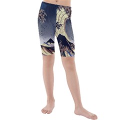 The Great Wave Off Kanagawa Japan Japanese Waves Kids  Mid Length Swim Shorts by Cowasu