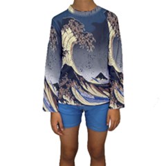 The Great Wave Off Kanagawa Japan Japanese Waves Kids  Long Sleeve Swimwear by Cowasu