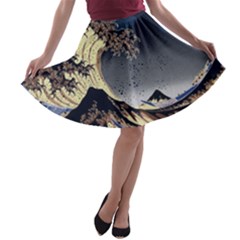 The Great Wave Off Kanagawa Japan Japanese Waves A-line Skater Skirt by Cowasu