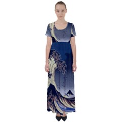 The Great Wave Off Kanagawa Japan Japanese Waves High Waist Short Sleeve Maxi Dress by Cowasu