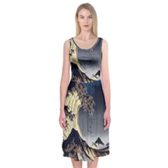 The Great Wave Off Kanagawa Japan Japanese Waves Midi Sleeveless Dress by Cowasu